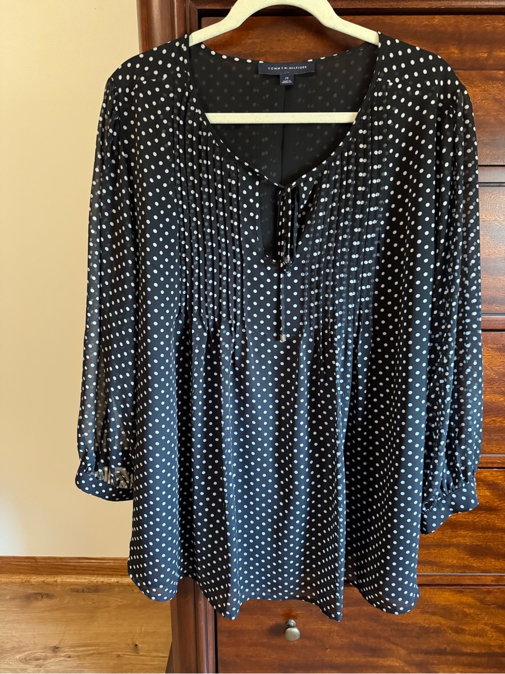 Tommy Hilfiger Black and White Polka Dot Peasant Blouse